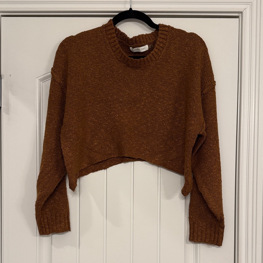 Mustard Seed Cropped Women's Brown Sweater, Size S